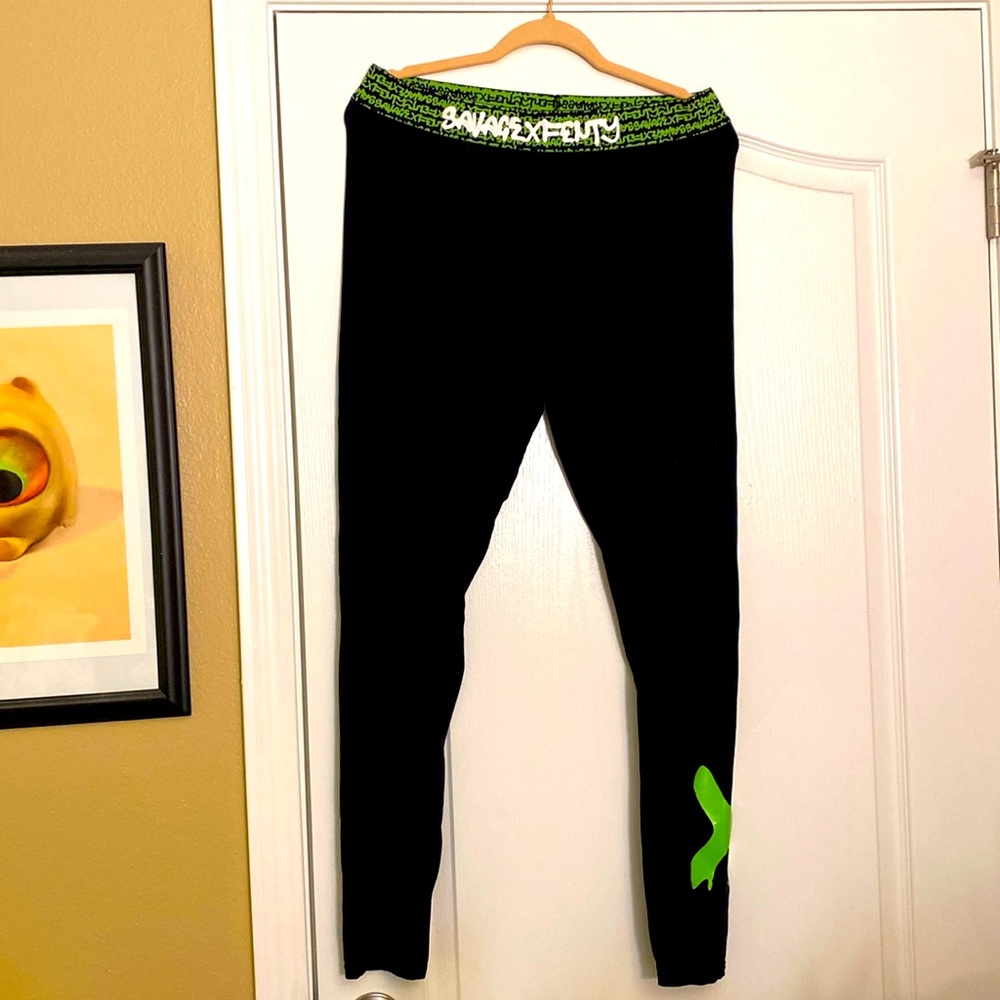 Savage X Fenty leggings with neon green details
